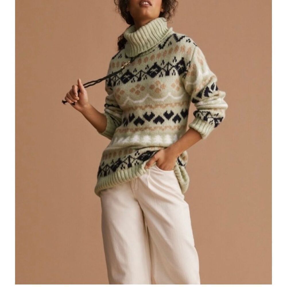 Anthropologie Mint Green Turtleneck Tunic Sweater - Size L